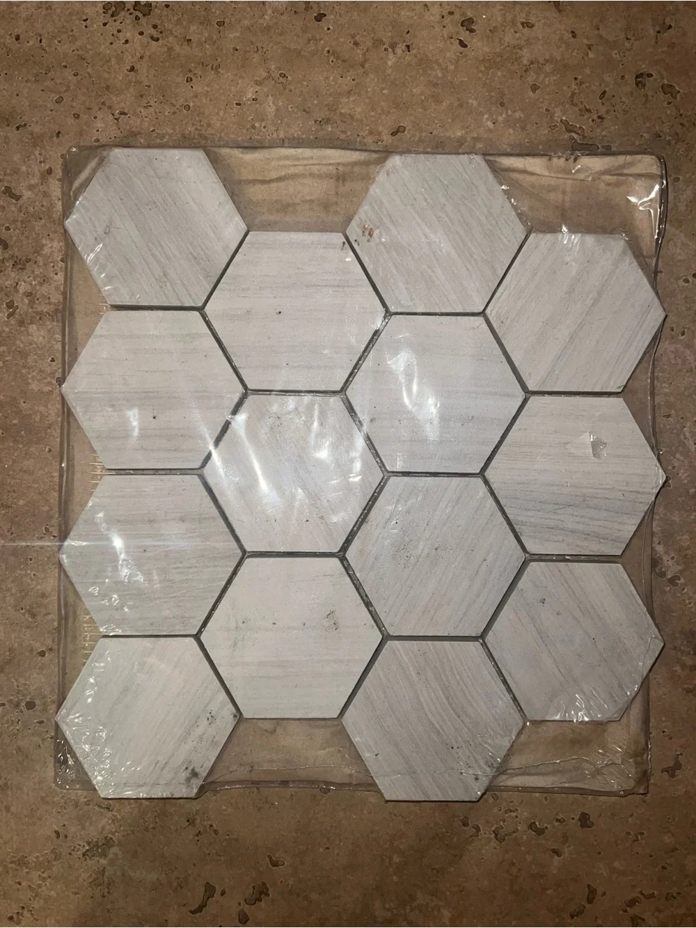 Hexagon White Marble Effect Mosaic Tile Sheet
